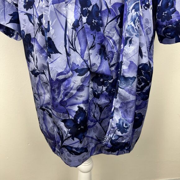 LA Intimates Robe Women Medium Blue Purple Floral Satin Belted Kimono Sleepwear - Picture 8 of 13